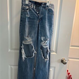 Aeropostale Distressed Straight Leg Jeans - Blue